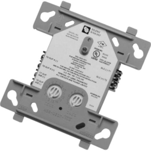 Grey plastic fire alarm module on a white background