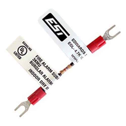 Two electrical connectors with labels on a white background