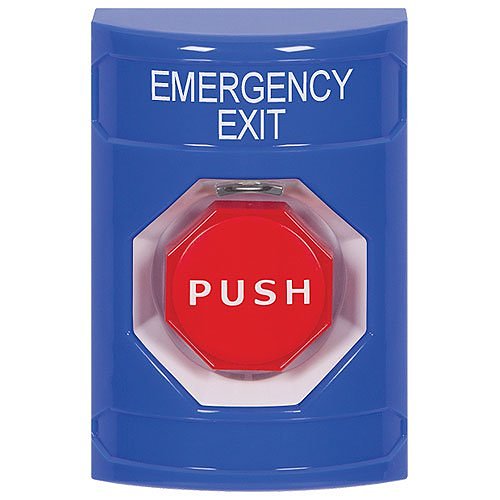 STI SS2408EX-EN Stopper Station Push Button, No-Cover, Pneumatic, LED, "Emergency" Exit Label, Blue