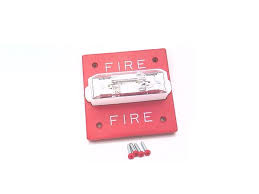 Red fire alarm with screws on a white background