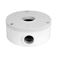 White cylindrical component with two circular holes on a white background