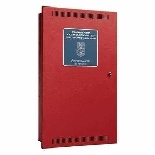 Red emergency command center distributed amplifier with Honeywell logo on a white background