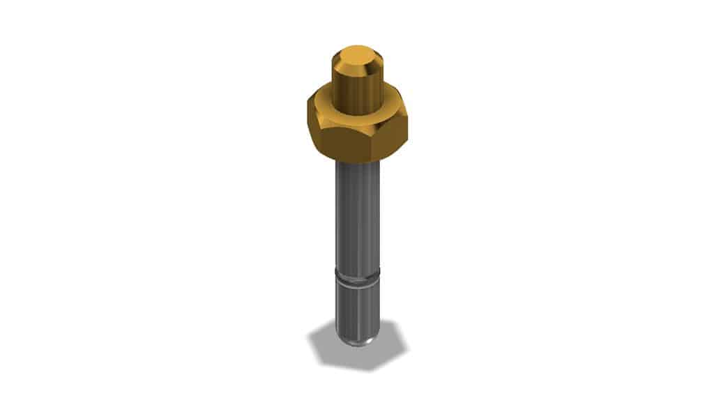 Metal bolt with a gold head on a white background
