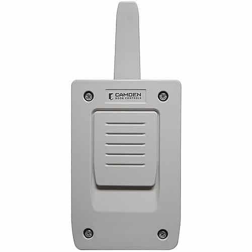A grey, rectangular Camden Door Controls wireless receiver on a white background