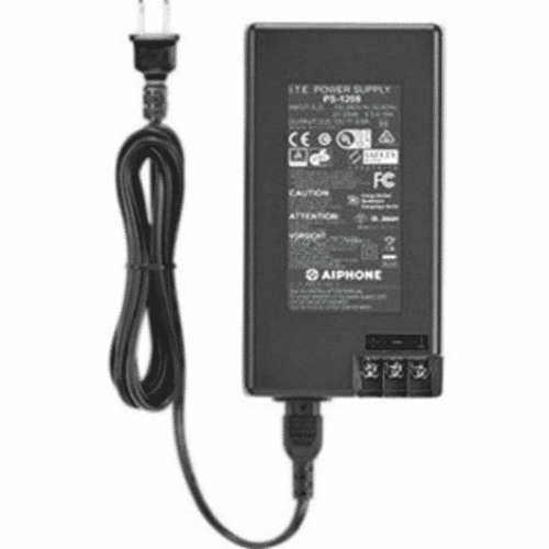 Black power supply adapter with cable on a white background