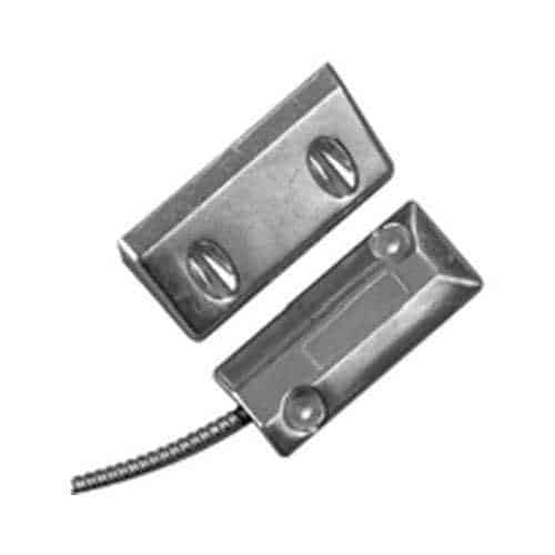 Two metallic rectangular objects with a coiled wire on a white background