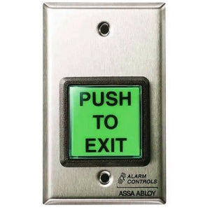 Alarm Controls TS-2-2 Request-to-Exit Station, 2" Green Square Push Button, Momentary DPDT Output, Single Gang, 430 Stainless Steel