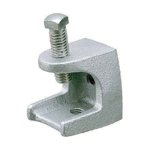 Metal clamp with threaded bolts on a white background