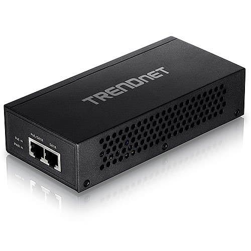 Black network switch with Trendnet branding on a white background