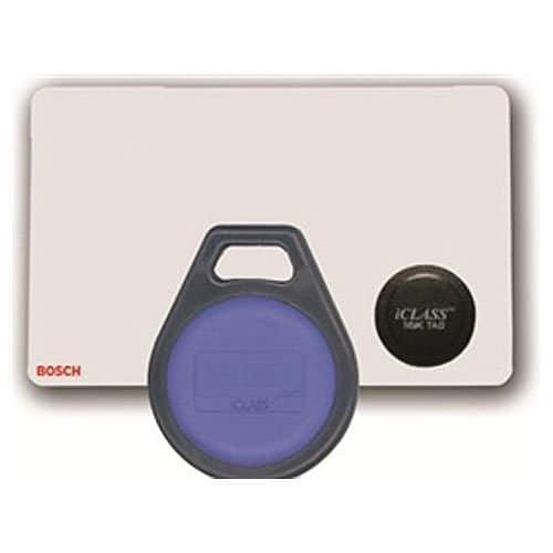 Bosch iClass key fob and reader on a white background