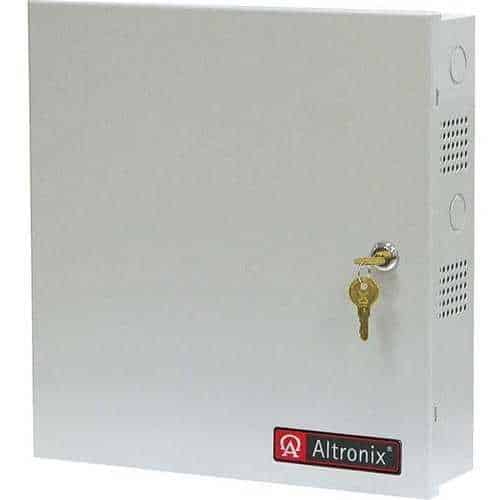 White electronic equipment box with a key slot and Altronix logo on a white background