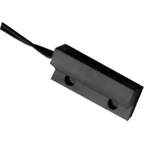 Black rectangular sensor with a wire on a white background