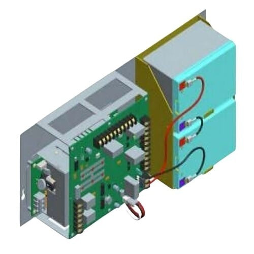 3D isometric view of an electronic device with circuit board and components on a white background