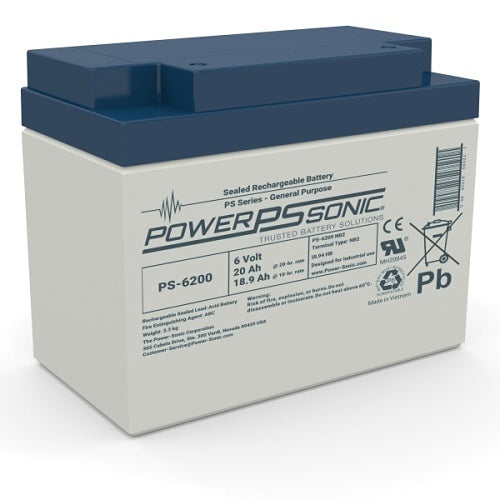 Power Sonic 0602004002 General Purpose Sealed Lead Acid Rechargeable VRLA Battery, 6V, 20 Ah