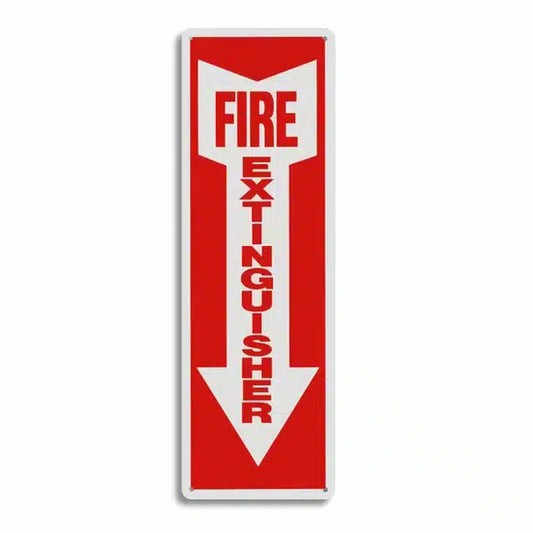 Sign, "Fire Extinguisher" w/ Arrow, Rigid Plastic, 4"x18"