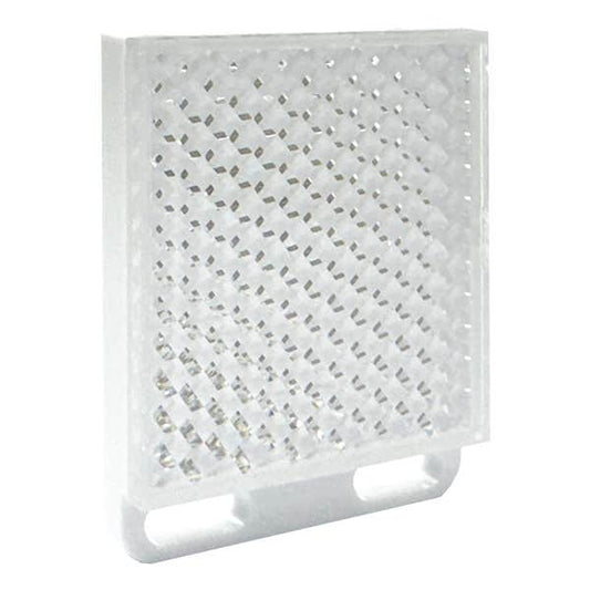 A square white plastic filter element with a honeycomb-style perforated pattern and a mounting tab at the bottom, shown on a plain white background.