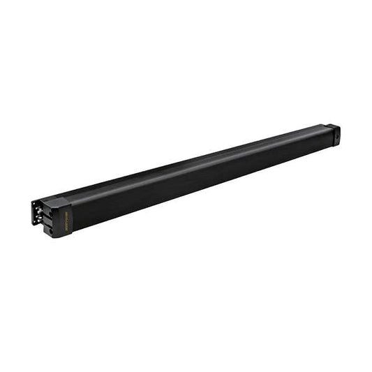 A dark gray metal mounting bracket or rail component with pre-drilled holes, shown on a plain white background.