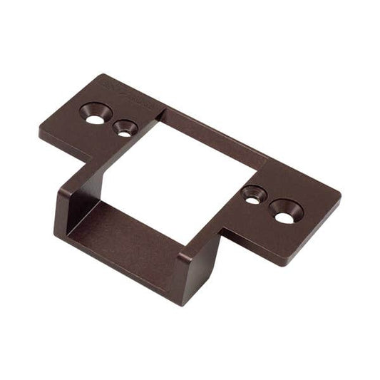 A dark brown metal mounting bracket with pre-drilled screw holes, shown on a plain white background.