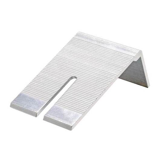 A silver metal staple guide or U-shaped metal bracket with a ribbed surface and flat edges, shown on a plain white background.