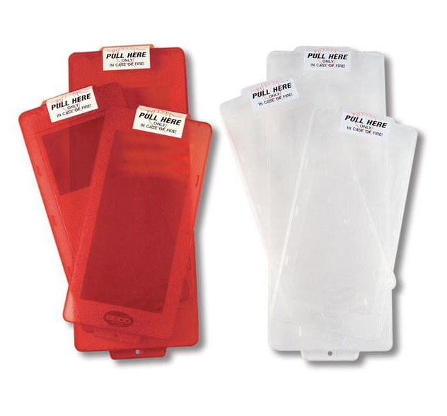 Red and white cards with 'Pull Here' labels on a white background