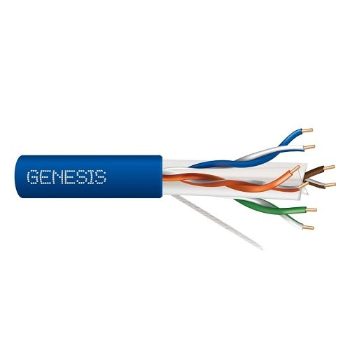 Genesis 50922106 CAT6 Plus Riser Cable, 23/4 Solid BC, Unshielded, UTP, CMR, FT4, Sunlight Resistant, 1000' (304.8m), Pull Box, Blue
