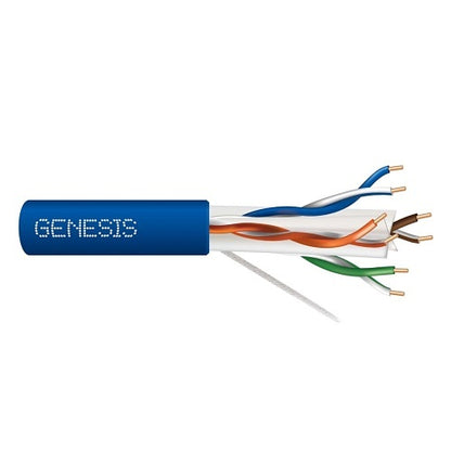 Genesis 50922106 CAT6 Plus Riser Cable, 23/4 Solid BC, Unshielded, UTP, CMR, FT4, Sunlight Resistant, 1000' (304.8m), Pull Box, Blue
