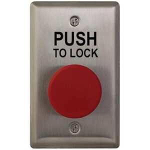 Red Button with 'PUSH TO LOCK' Black Text