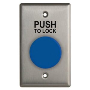 Blue Button with 'PUSH TO LOCK' with single Gang Faceplate