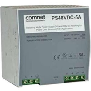 ComNet PS48VDC-5A Switching Mode Power Supply, 240W DIN-rail Mounting for PoE Applications and the CNGE2FE8MSPOE
