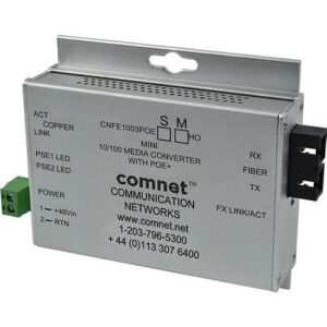 ComNet CNFESFPMCPOE30/M Industrially Hardened Media Converter with 48W PoE, Mini, SFP Required, 100Mbps