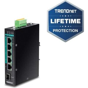TRENDnet TI-PG541 5-Port Hardened Industrial Gigabit PoE+ DIN-Rail Switch