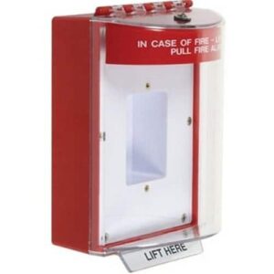 STI-13410FR Universal Stopper Dome Cover, Enclosed Back Box and Sealed Mounting Plate, Label Hood, Fire Label, Red
