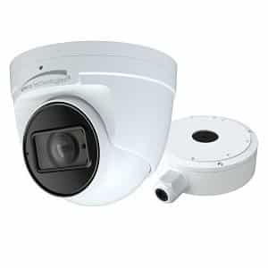 Speco O8T9M 8MP IR Turret IP Camera with Advanced Analytics and Junction Box, 2.8-12mm Motorized Lens, White