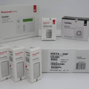Honeywell Vista 20P Wireless Kit with a 6160RF Keypad, One 5800PIR-Res Motion Sensor, Three 5816WMWH Door/Window Contacts, and a WAVE2 Siren