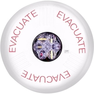 Eaton ELSTWC-EV Eluxa Indoor LED Strobe, Ceiling Mount, 24V, 15/177 cd, EVACUATE Marking, Clear Lens, White